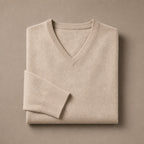 V-Neck Knit Sweater Slim Fit Beige – Product Photo