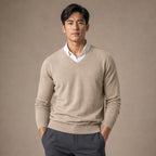 V-Neck Knit Sweater Slim Fit in Beige – Tarlano Premium Menswear