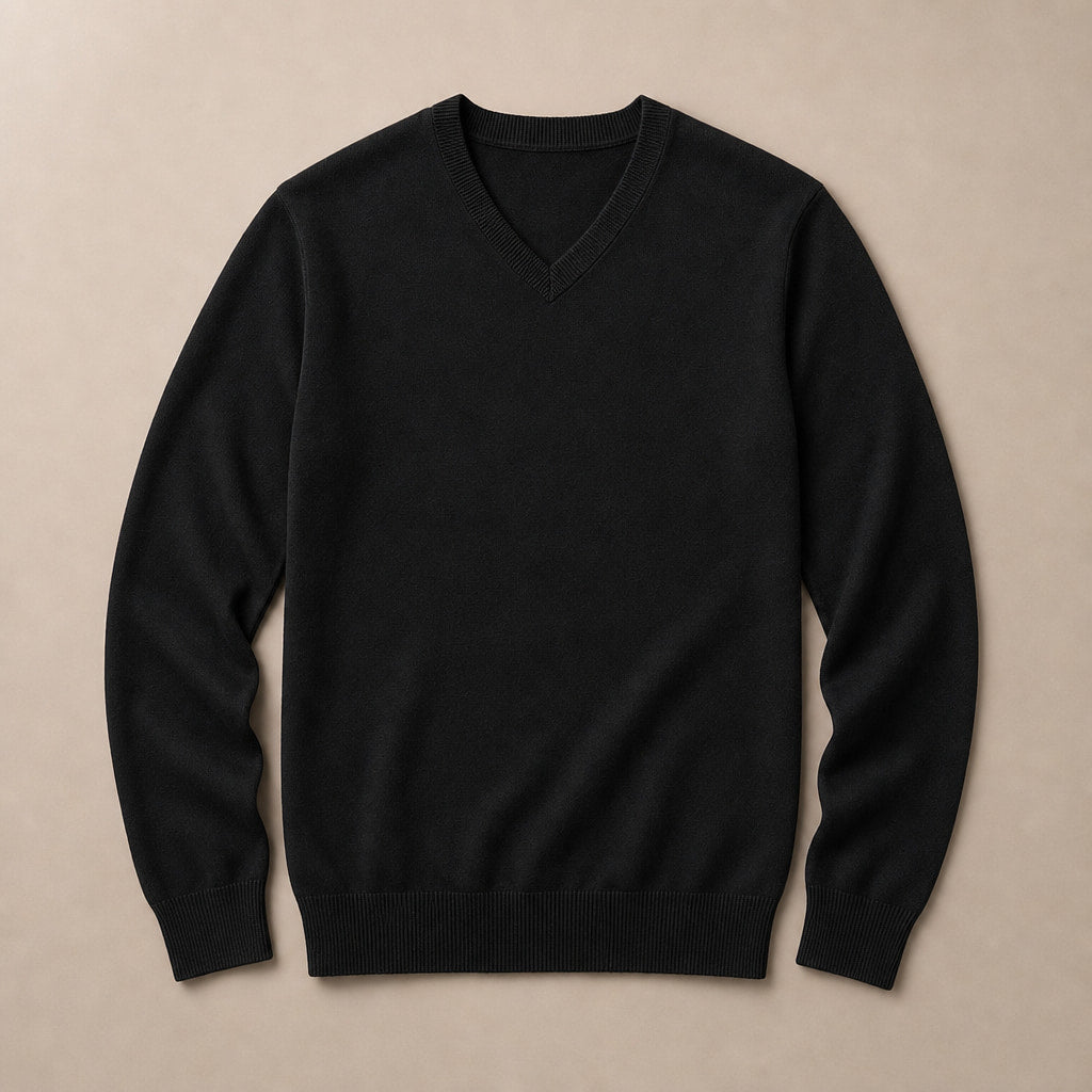 V-Neck Knit Sweater Slim Fit Black – Product Photo