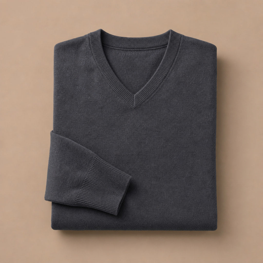 V-Neck Knit Sweater Slim Fit Dark Gray – Product Photo