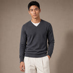 V-Neck Knit Sweater Slim Fit in Dark Gray – Tarlano Premium Menswear