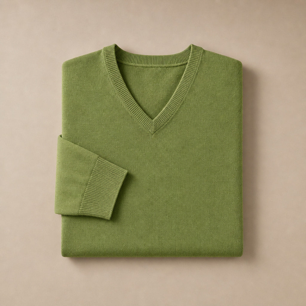 V-Neck Knit Sweater Slim Fit Green – Product Photo