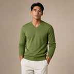 V-Neck Knit Sweater Slim Fit in Green – Tarlano Premium Menswear