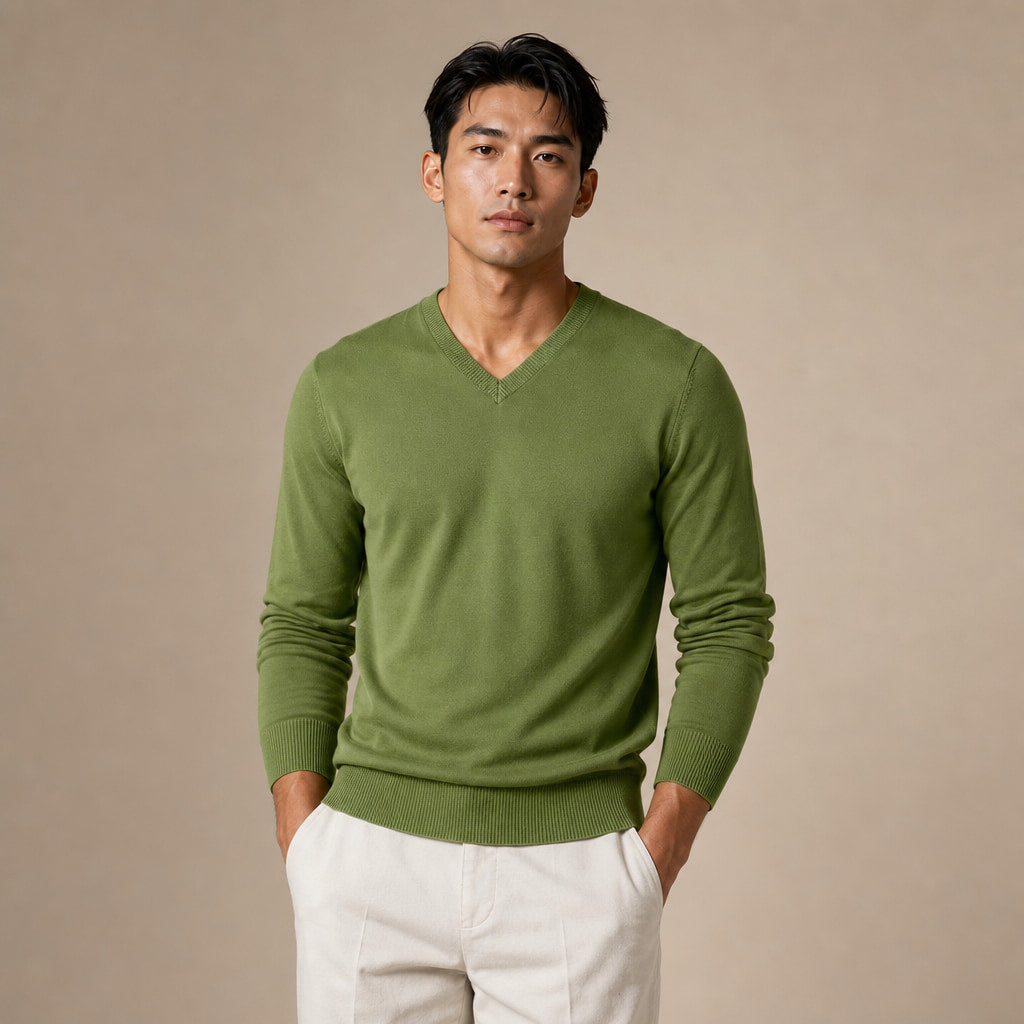 V-Neck Knit Sweater Slim Fit in Green – Tarlano Premium Menswear