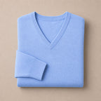 V-Neck Knit Sweater Slim Fit Light Blue – Product Photo