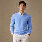 V-Neck Knit Sweater Slim Fit in Light Blue – Tarlano Premium Menswear