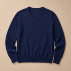 V-Neck Knit Sweater Slim Fit Navy – Product Photo