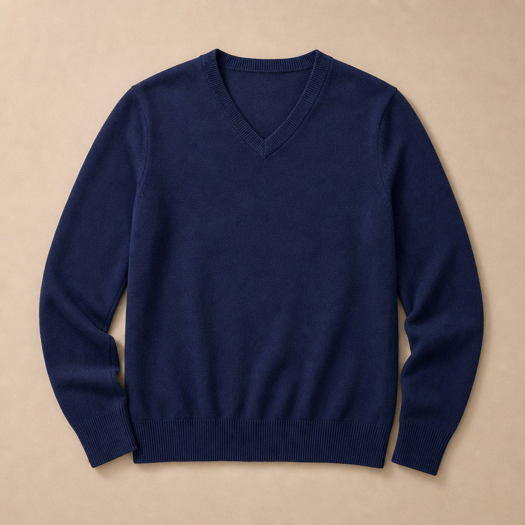 V-Neck Knit Sweater Slim Fit Navy – Product Photo