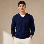 V-Neck Knit Sweater Slim Fit in Navy – Tarlano Premium Menswear