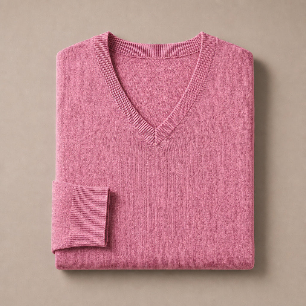 V-Neck Knit Sweater Slim Fit Pink – Product Photo