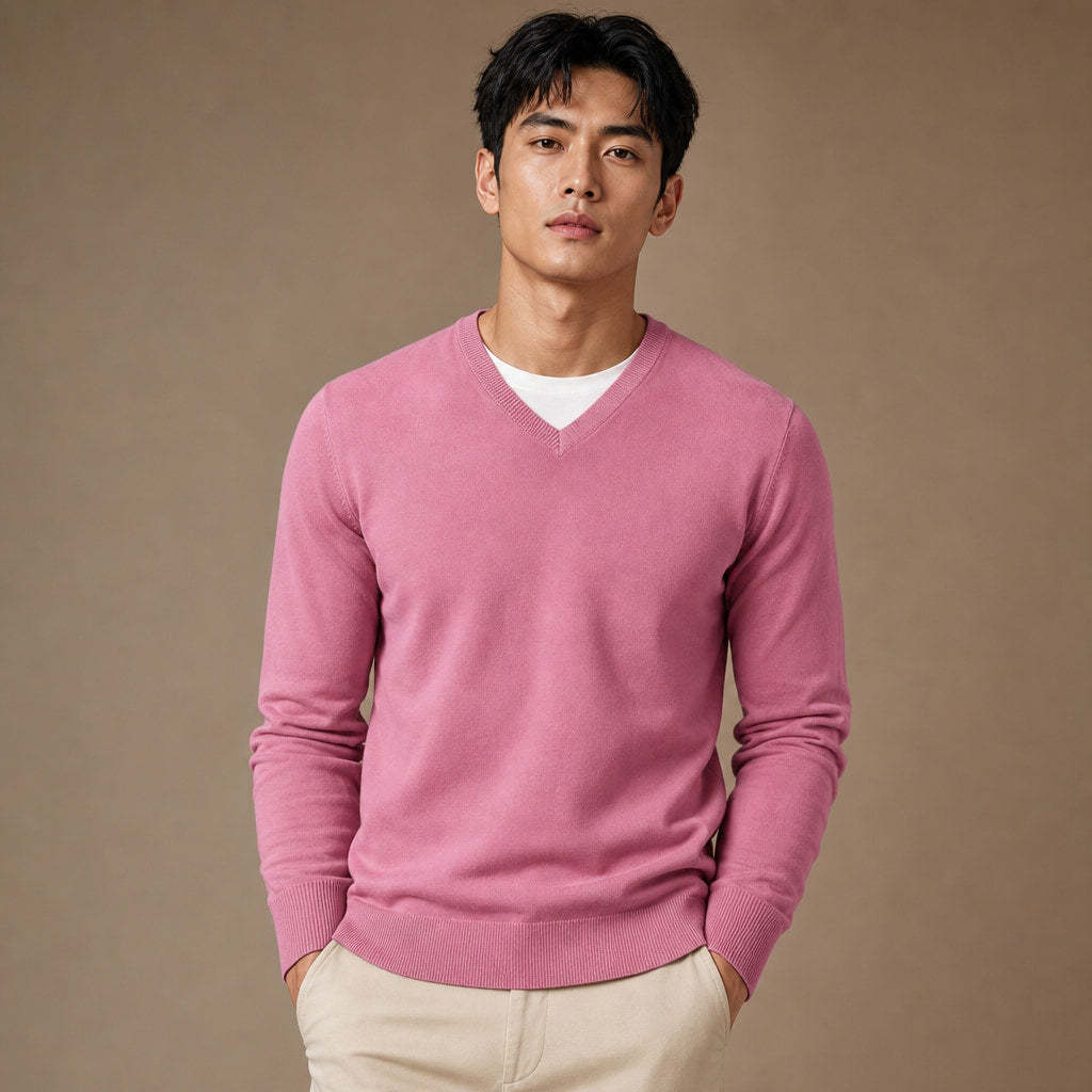 V-Neck Knit Sweater Slim Fit in Pink – Tarlano Premium Menswear