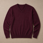 V-Neck Knit Sweater Slim Fit Wine – Product Photo