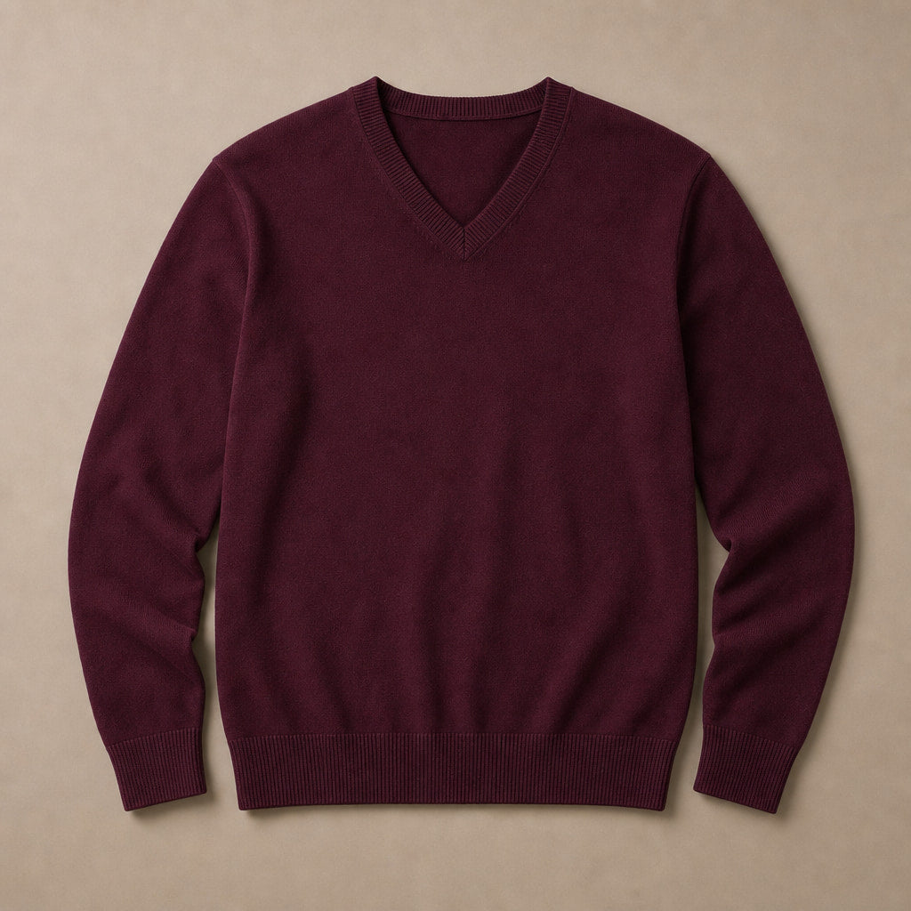 V-Neck Knit Sweater Slim Fit Wine – Product Photo