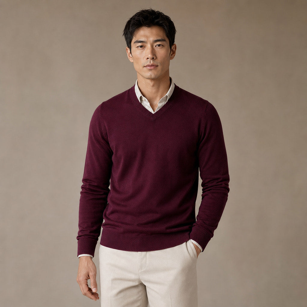 V-Neck Knit Sweater Slim Fit in Wine – Tarlano Premium Menswear
