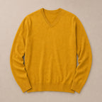 V-Neck Knit Sweater Slim Fit Yellow – Product Photo