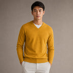 V-Neck Knit Sweater Slim Fit in Yellow – Tarlano Premium Menswear