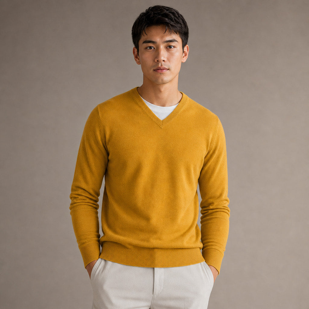 V-Neck Knit Sweater Slim Fit in Yellow – Tarlano Premium Menswear
