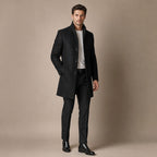Trench Coat Wool Blend Tailored Overcoat Black – Side Angle View