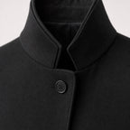 Trench Coat Wool Blend Tailored Overcoat Black – Fabric and Detail Close-Up