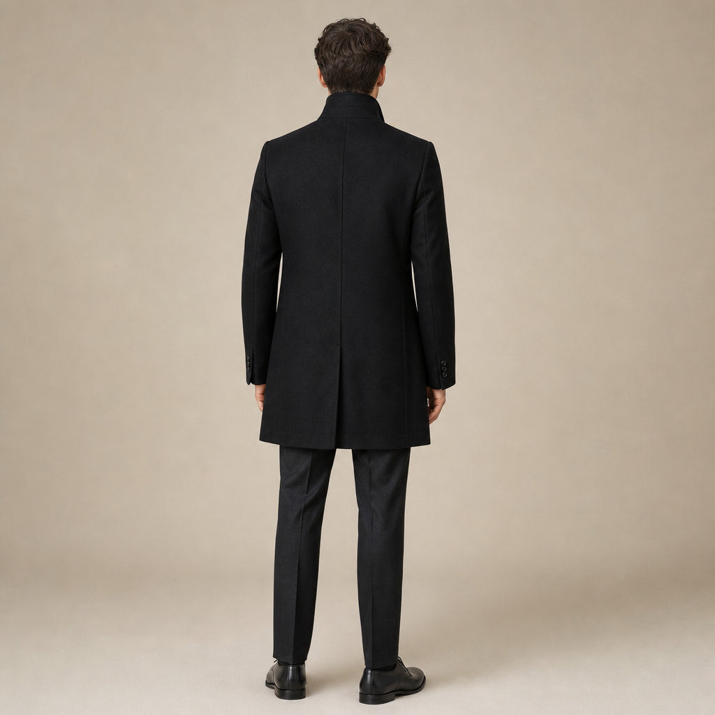 Trench Coat Wool Blend Tailored Overcoat Black – Full Look