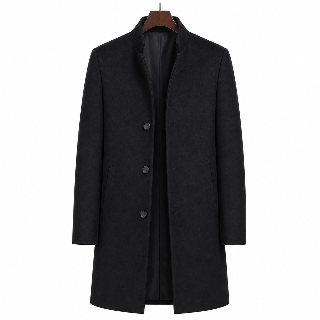 Trench Coat Wool Blend Tailored Overcoat Black – Product Photo