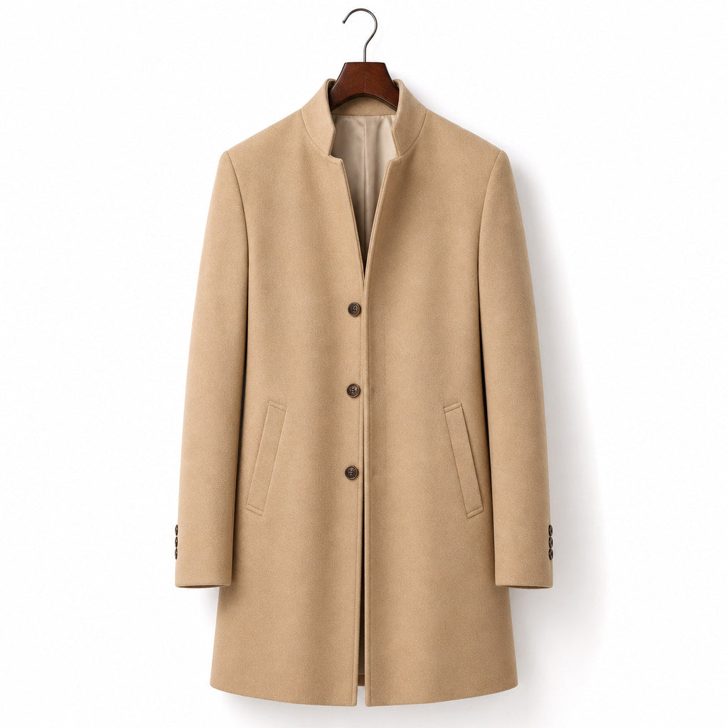 Trench Coat Wool Blend Tailored Overcoat Khaki – Product Photo