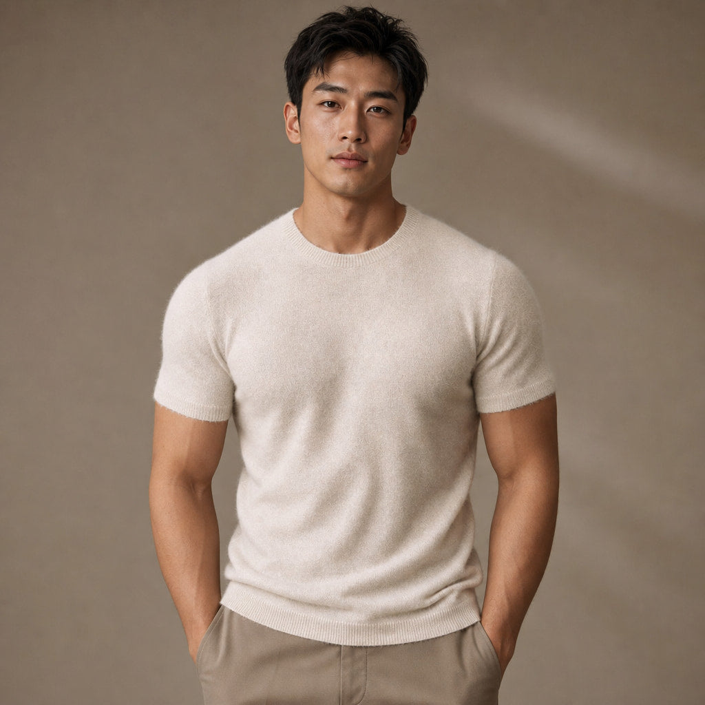 Fine Knit Tee Soft Touch Relaxed Fit in Beige – Tarlano Premium Menswear