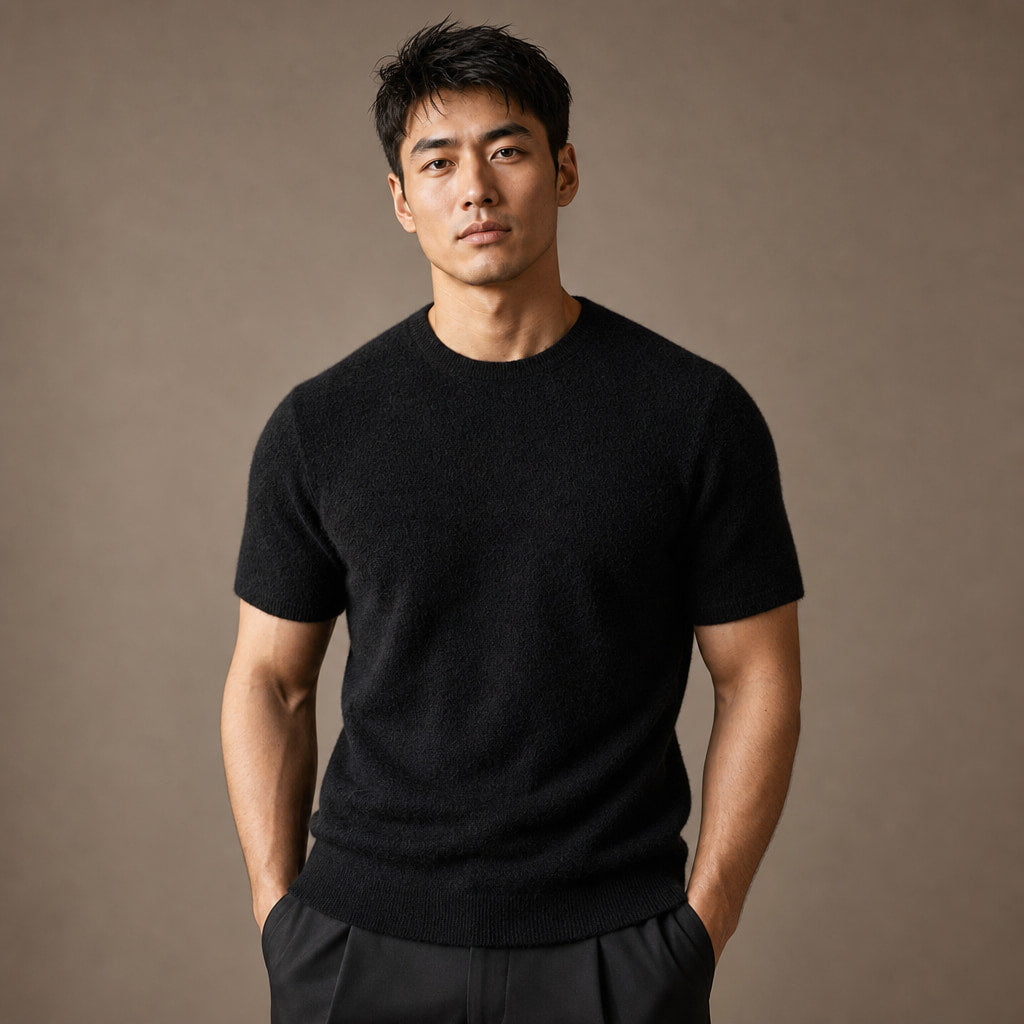 Fine Knit Tee Soft Touch Relaxed Fit in Black – Tarlano Premium Menswear