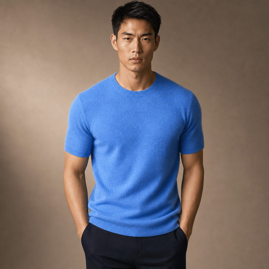 Fine Knit Tee Soft Touch Relaxed Fit in Blue – Tarlano Premium Menswear