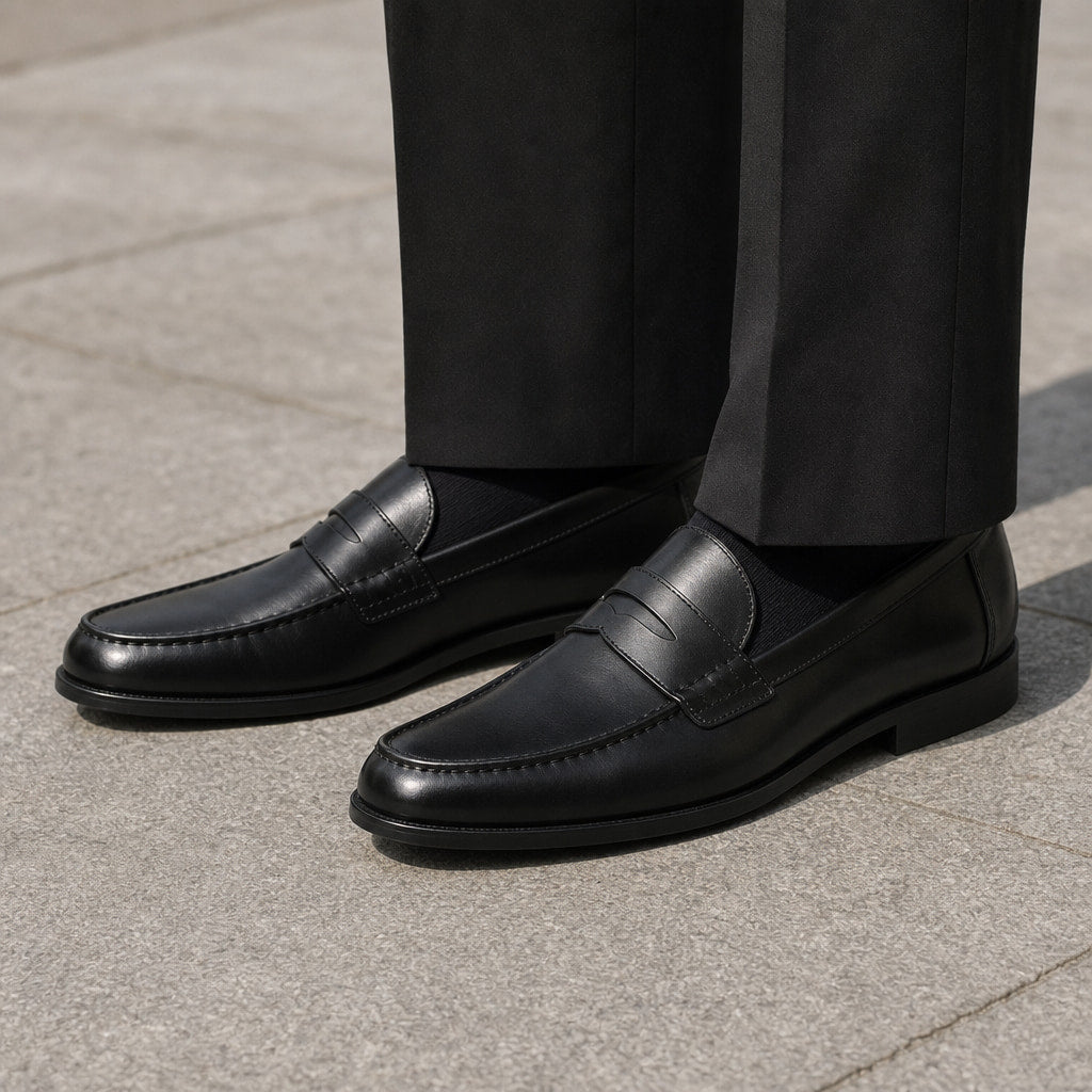 Formal Shoes Leather Slip-On Loafer Black – Side Angle View