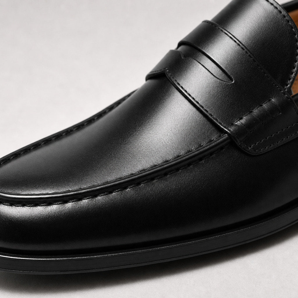 Formal Shoes Leather Slip-On Loafer Black – Fabric and Detail Close-Up