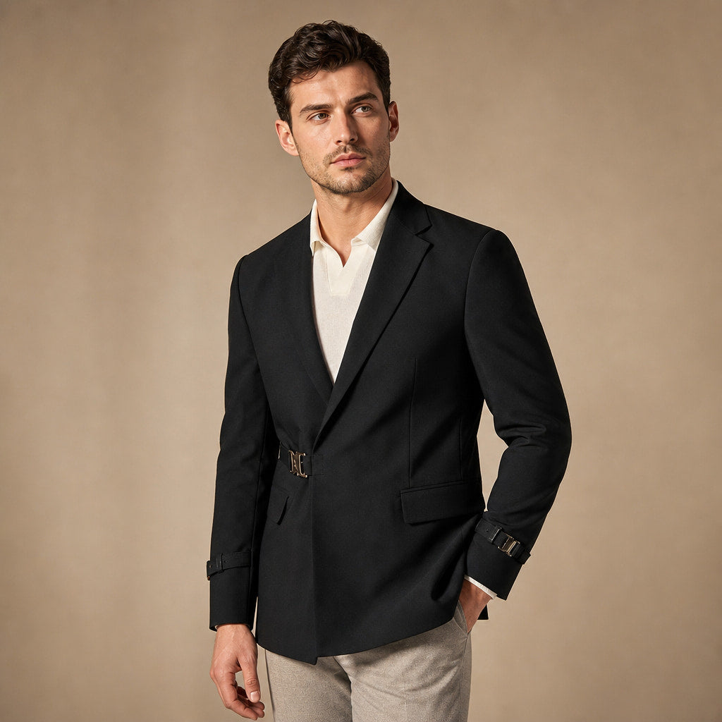 Blazer Half Lined Soft Suiting Black – Side Angle View