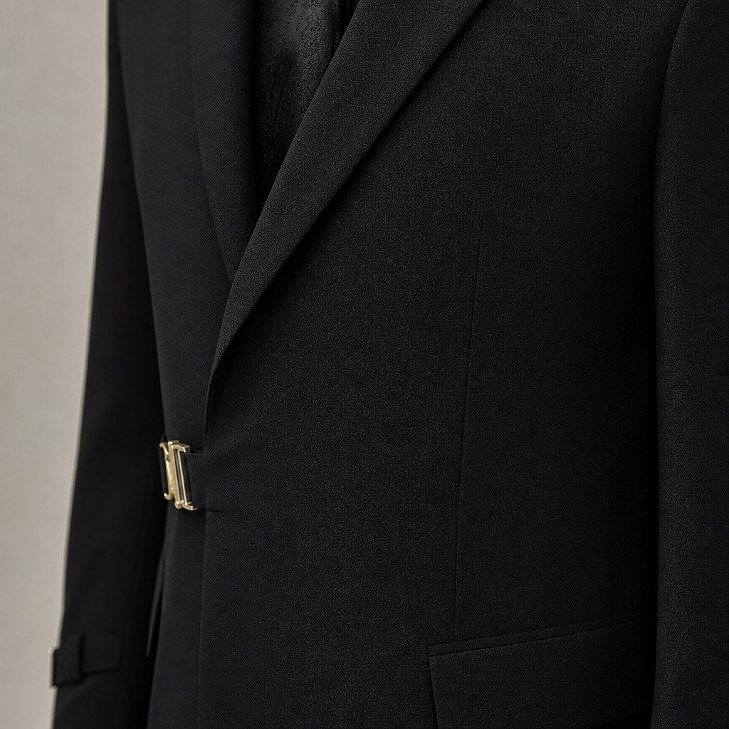 Blazer Half Lined Soft Suiting Black – Fabric and Detail Close-Up