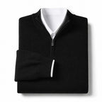 Quarter Zip Sweater Ribbed Knit Fine Gauge Black – Product Photo