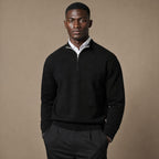 Quarter Zip Sweater Ribbed Knit Fine Gauge in Black – Tarlano Premium Menswear