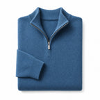 Quarter Zip Sweater Ribbed Knit Fine Gauge Blue – Product Photo