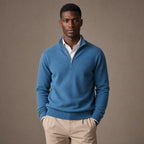 Quarter Zip Sweater Ribbed Knit Fine Gauge in Blue – Tarlano Premium Menswear