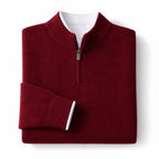 Quarter Zip Sweater Ribbed Knit Fine Gauge Burgundy – Product Photo