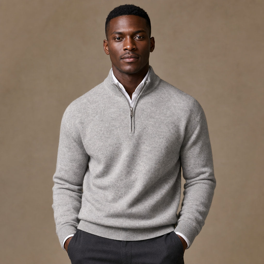 Quarter Zip Sweater Ribbed Knit Fine Gauge in Gray – Tarlano Premium Menswear