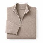 Quarter Zip Sweater Ribbed Knit Fine Gauge Khaki – Product Photo