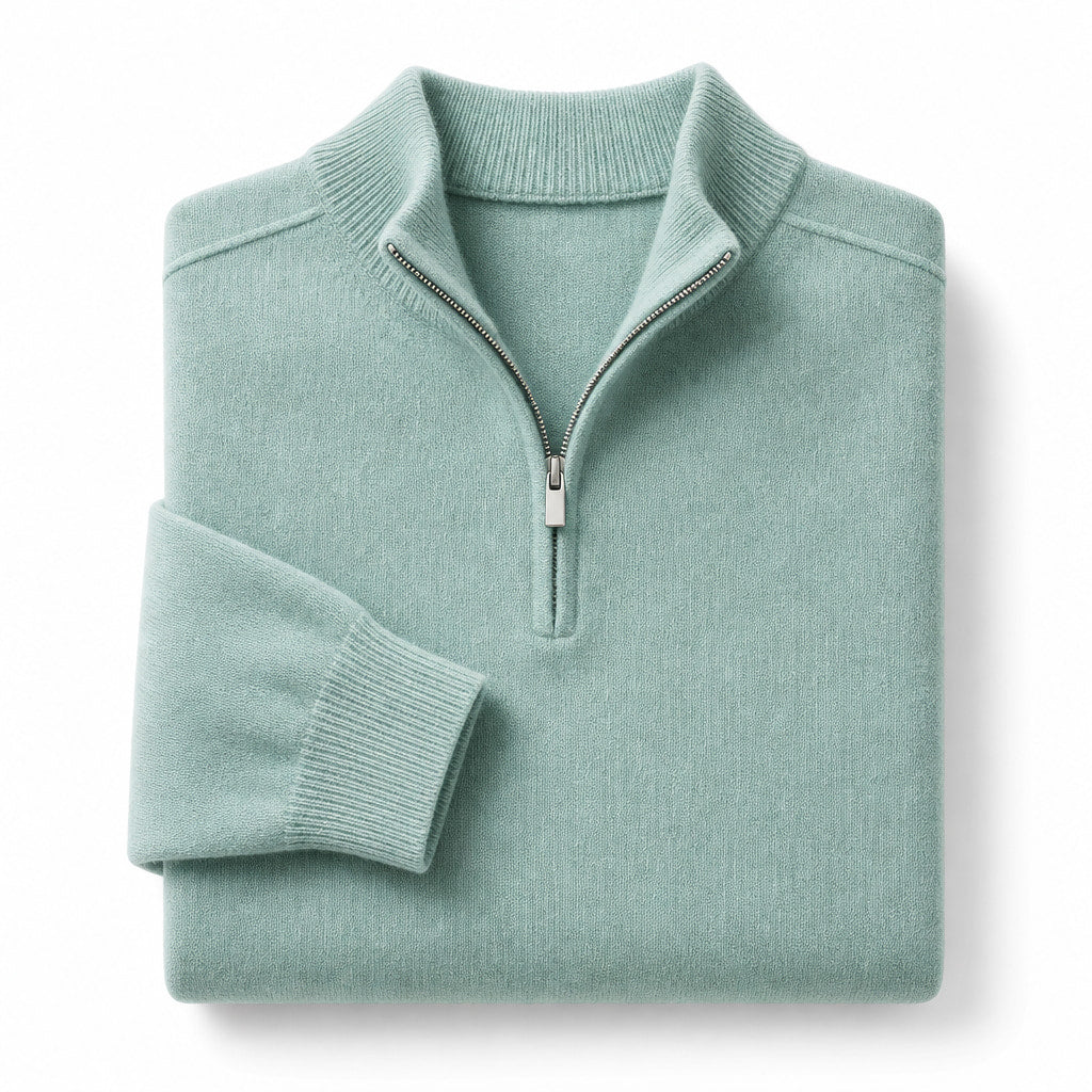 Quarter Zip Sweater Ribbed Knit Fine Gauge Mint Green – Product Photo