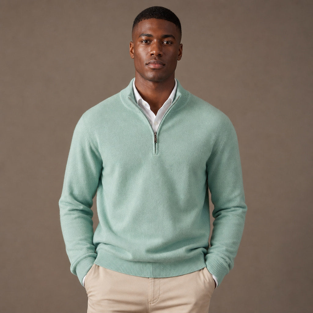 Quarter Zip Sweater Ribbed Knit Fine Gauge in Mint Green – Tarlano Premium Menswear