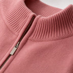 Quarter Zip Sweater Ribbed Knit Fine Gauge Pink – Fabric and Detail Close-Up