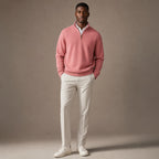 Quarter Zip Sweater Ribbed Knit Fine Gauge Pink – Full Look