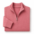 Quarter Zip Sweater Ribbed Knit Fine Gauge Pink – Product Photo