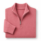 Quarter Zip Sweater Ribbed Knit Fine Gauge Pink – Product Photo