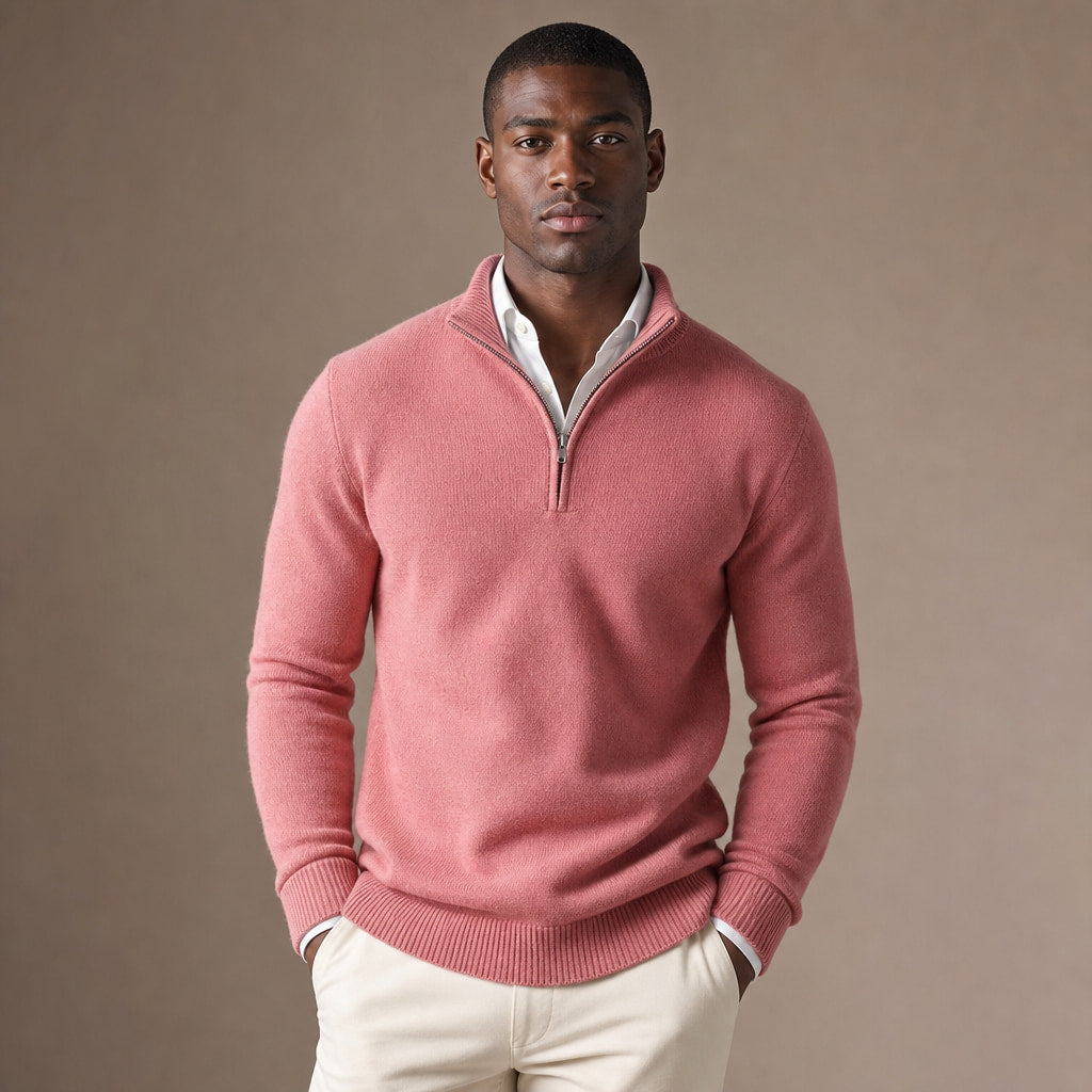 Quarter Zip Sweater Ribbed Knit Fine Gauge in Pink – Tarlano Premium Menswear