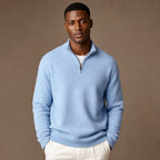 Quarter Zip Sweater Ribbed Knit Fine Gauge in Sky Blue – Tarlano Premium Menswear