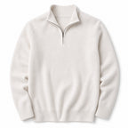 Quarter Zip Sweater Ribbed Knit Fine Gauge White – Product Photo