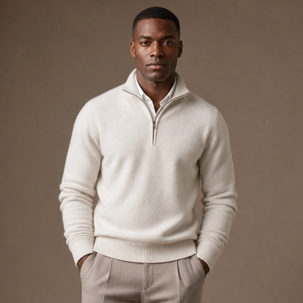 Quarter Zip Sweater Ribbed Knit Fine Gauge in White – Tarlano Premium Menswear